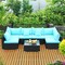 7 Pieces Sectional Wicker Furniture Sofa Set With Tempered Glass Top